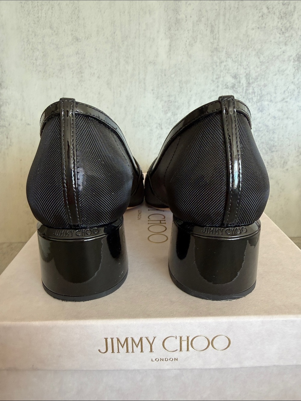 Jimmy Choo Eusa 45 Patent Leather Mesh Mary Jane Pumps Black 38 - Picture 7 of 9